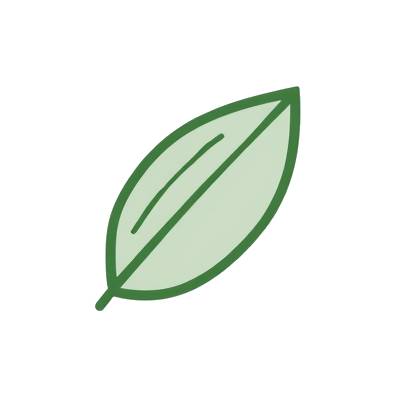 A simple green leaf outline icon on a plain white background.